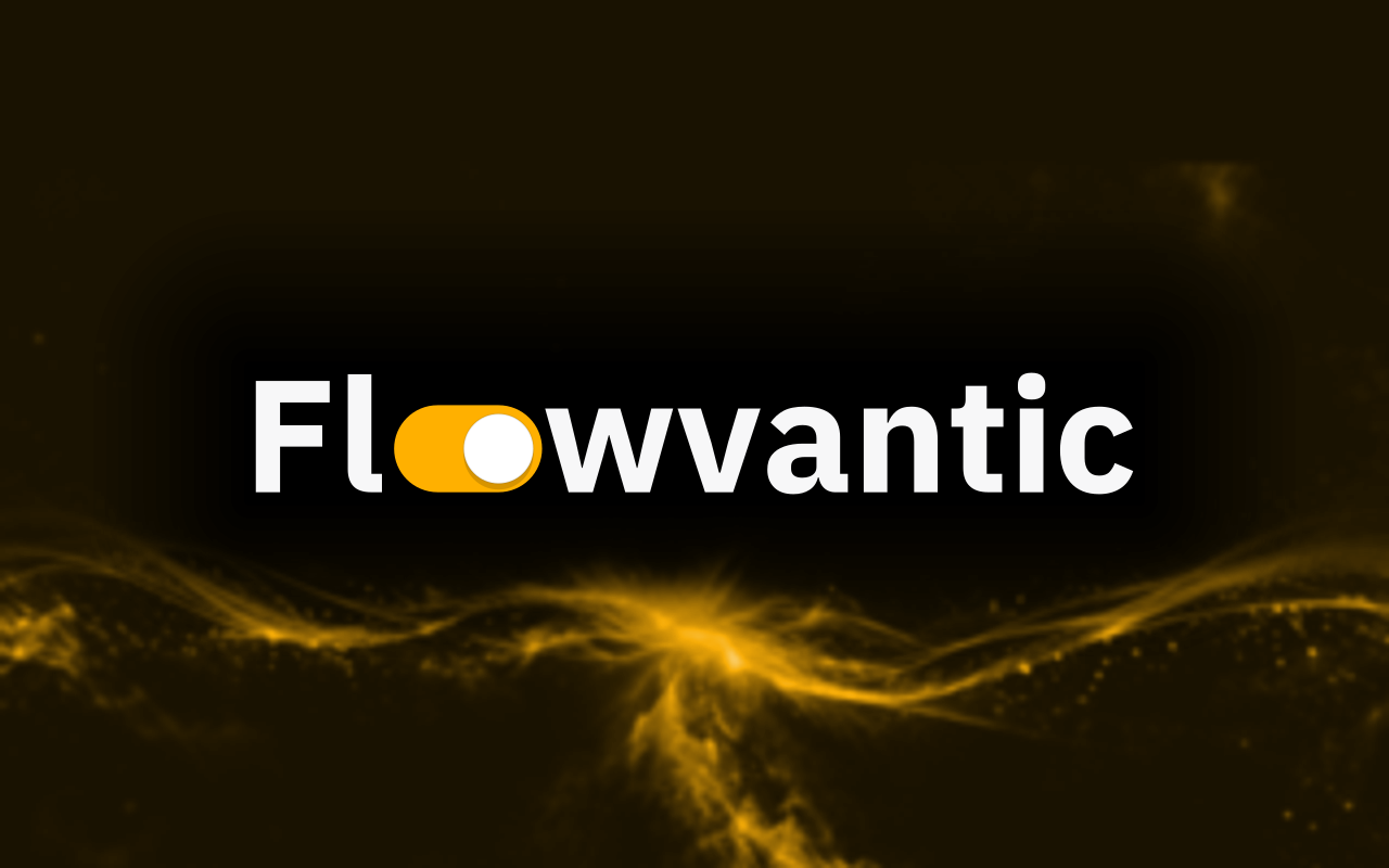 Official Flowvantic logo above joining amber beams